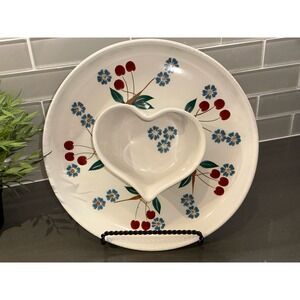 Chaparral Pottery Chip and Dip Dish Heart Shape Platter W/ Cherries